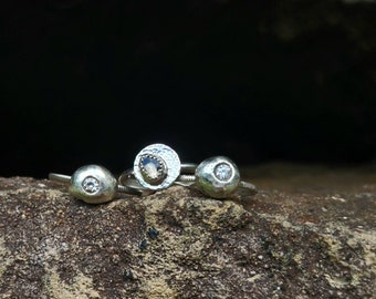 Handmade 'BE THE LIGHT' w/cubic zirconia sterling silver rings, and Herkimer diamond ring.