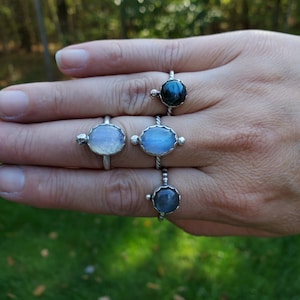 Handmade sterling silver labradorite & moonstone rings