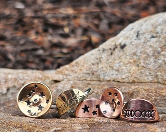 NEW Handmade domed & stamped copper or bronze ring.