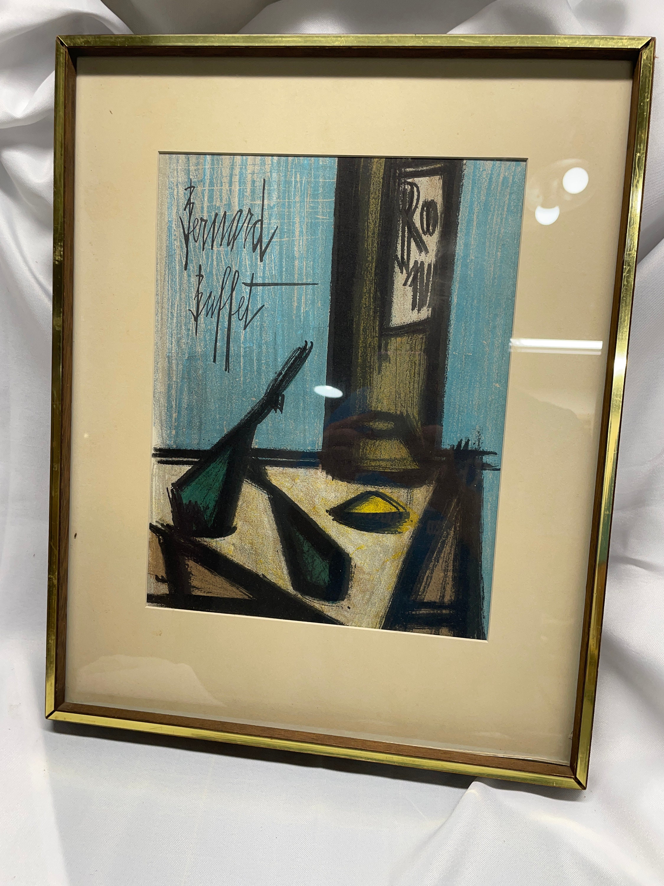 文学・小説 Bernard Buffet Lithographie Bernard Buffet Framed Lithograph Nature Morte Aux Bouteilles