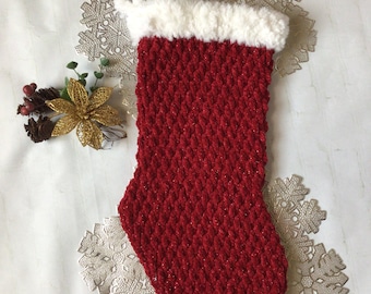 Crochet PATTERN Velvet Christmas Stocking - PDF Instant Download - Large Christmas Stocking