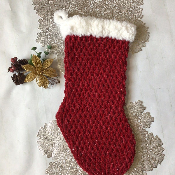 Crochet PATTERN Velvet Christmas Stocking - PDF Instant Download - Large Christmas Stocking