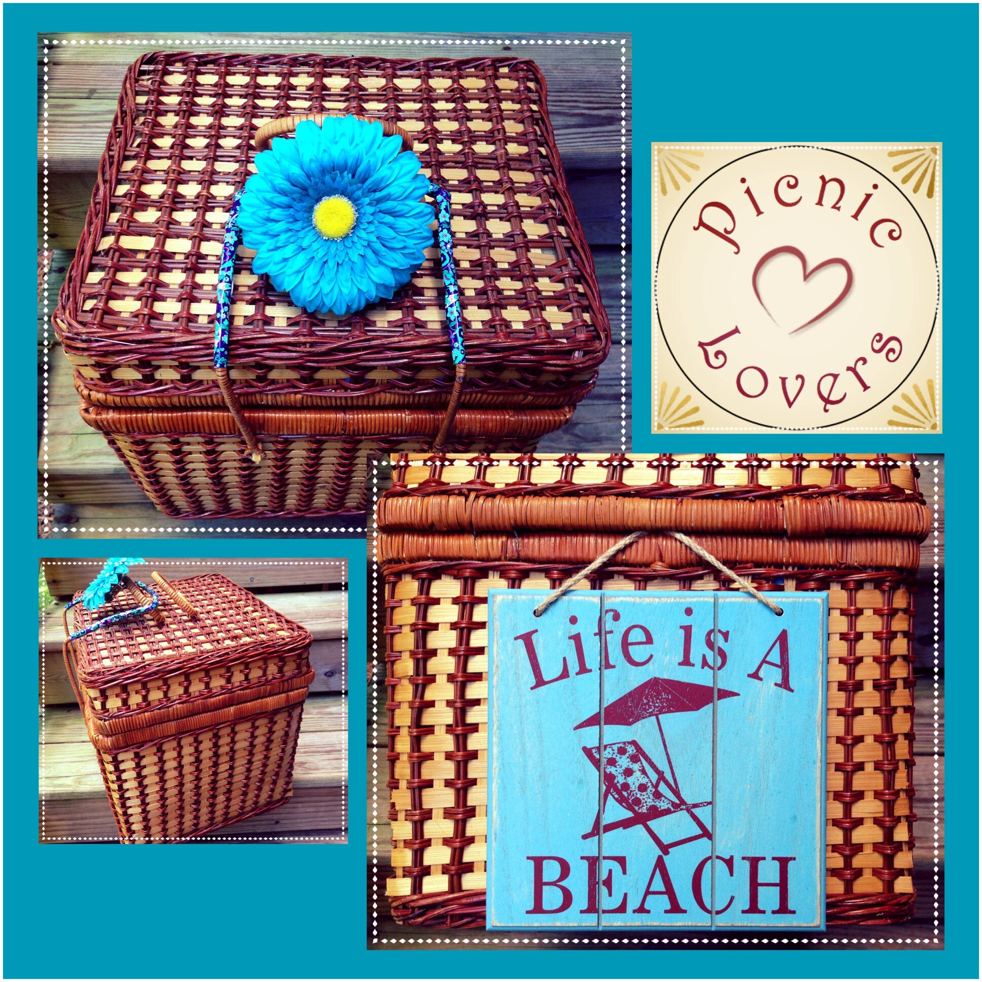 Wedding Gift Picnic Basket Set Vintage Basket Cloth Etsy