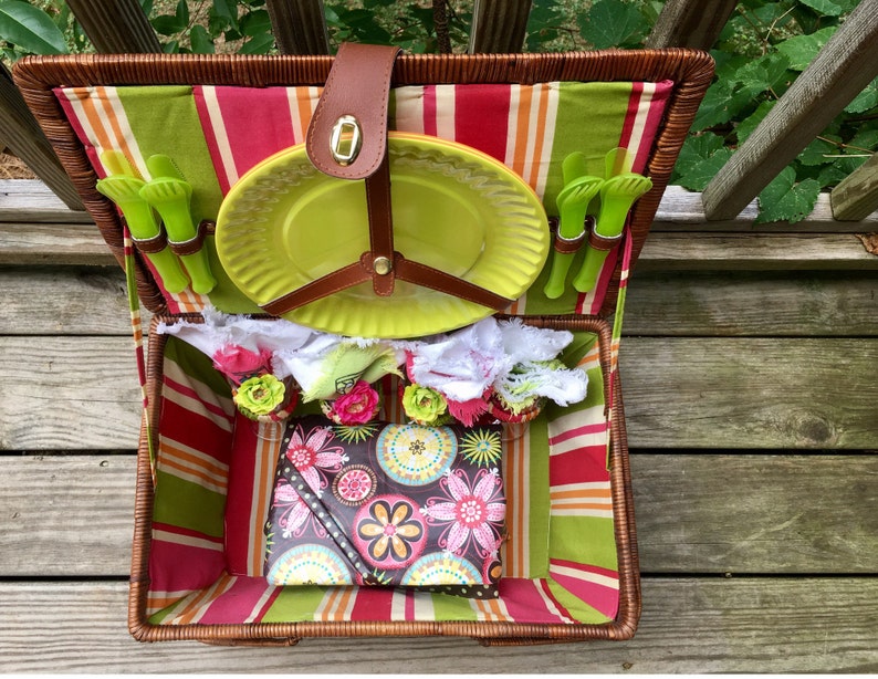 Wedding Gift Picnic Basket Set for 4 Handmade Laminated Etsy
