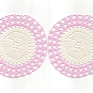 2 Crochet Lace Doily Small Crocheted Doilies Housewarming Gift Home Wedding Decor Handmade Decoration Cotton Textile Art Vintage Set Of 2