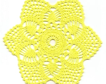 Handmade Crochet Doily: Yellow Cotton Lace, Vintage Style (7.5" Diameter)