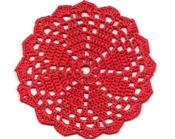 Mini Crochet Doily Lace Doilies Table decoration Crocheted Doily Centerpiece Handmade Wedding Doily Napkin Bohemian Decor Round Red Flower