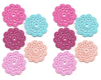 Handmade Crochet Mini Doilies: Colorful Scrapbook Embellishments (Set of 10)