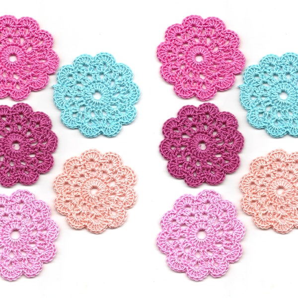 10 x Crochet Mini Doilies Handmade Crochet Embellishment Small Crochet Doilies Crochet Flowers Appliques - set of 10 Scrapbook Craft Doily