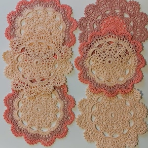 6 Crochet Lace Doily Small Crocheted Doilies Housewarming Gift Home Wedding Decor Handmade Decoration Cotton Textile Art Vintage Set Of 6