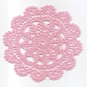 Crochet Lace Doily: Pastel Pink Linen Table Decor, 7"