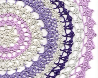 Tapete de crochet: Mandala de algodón morado, decoración bohemia (38 cm)