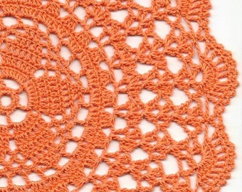 Tapete de crochet naranja: encaje de algodón hecho a mano, decoración bohemia (23 cm)