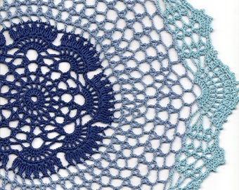 Ombre Lace Crochet Doily Blue Handmade Cotton Handcrafted Round Doilies Crocheted Centrepiece Lacy Home Decor Wedding Decorative Bohemian