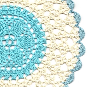 Kant gehaakt kleedje blauw handgemaakt katoen handgemaakte ronde kleedjes gehaakt middelpunt Lacy Home Decor bruiloft decoratieve Boho crème