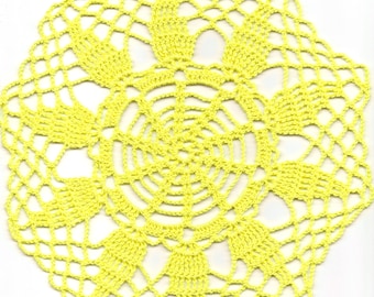 Handmade Crochet Doily: Yellow Cotton, Vintage Style, 9 inch
