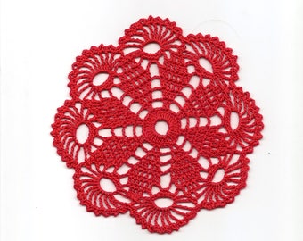 Mini Crochet Doily Lace Doilies Table decoration Crocheted Doily Centerpiece Handmade Wedding Doily Napkin Bohemian Decor Round Red Flower