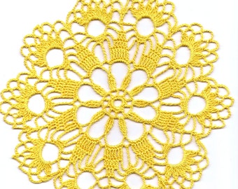 Yellow Crochet Doily: Handmade Cotton Lace, Vintage Style (8.5 inch)