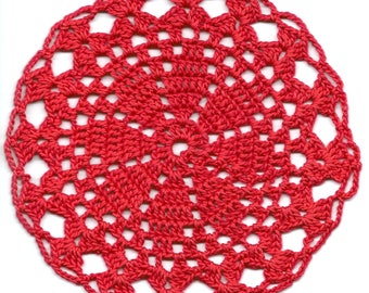 Mini Crochet Doily Lace Doilies Table decoration Crocheted Doily Centerpiece Handmade Wedding Doily Napkin Bohemian Decor Round Red Flower