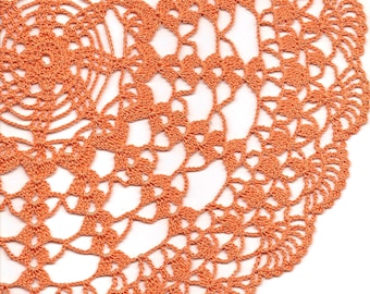 Large Lace Crochet Doily Orange Handmade Cotton Handcrafted Round Doilies Crocheted Centrepiece Lacy Home Decor Wedding Decorative Bohemian