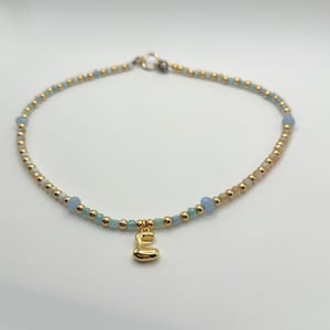 Personalized Initial Necklace: Blue Java Glass Beads, Gold Filled Beads