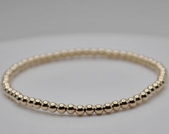 Gold Stretch Bracelet, Stackable Bracelet, Gold Beaded Bracelet,