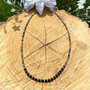 Multi Colored Necklace, black beaded necklace, Adjustable Necklace, Semi-Precious stones