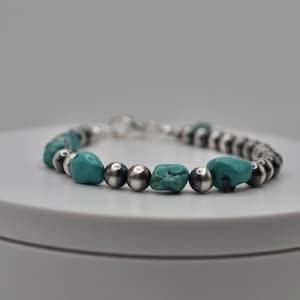 Navajo Pearl Bracelet, oxidized raw sterling silver with Turquoise beads, Navajo pearls, Navajo jewelry, sterling silver Bracelet