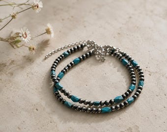 Desert Bloom Navajo Pearl & Turquoise Anklet | Sterling Silver Anklet