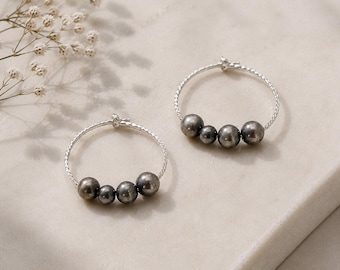 Silver Bloom Sterling silver Navajo Pearl Hoop Earrings, southwestern style