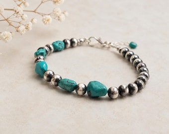 Desert Bloom Navajo Pearl & Turquoise Bracelet | Sterling Silver Stack Bracelet