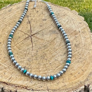 Navajo Pearl Necklace, 6 mm Patterned sterling silver beads. image 6