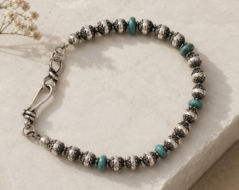 Desert Bloom Navajo Pearl & Turquoise Bracelet | Sterling Silver Stack Bracelet