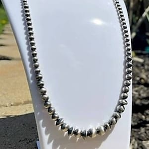 Navajo Pearl Necklace with different sized beads, choker, western beads, Navajo jewelry, sterling silver