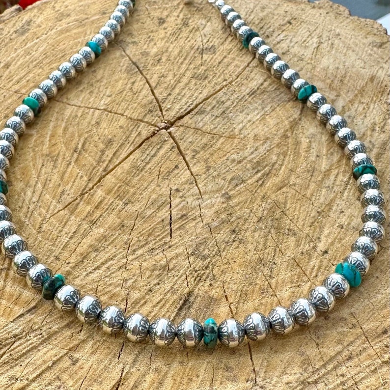 Navajo Pearl Necklace, 6 mm Patterned sterling silver beads. image 3