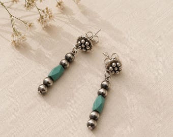Desert Bloom Navajo Pearl Turquoise Dangle Earrings, Sterling Silver Posts