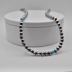 Navajo Pearl Choker, Sterling Silver Oxidized Beads, 4 mm beads, sterling silver with turquoise necklace.