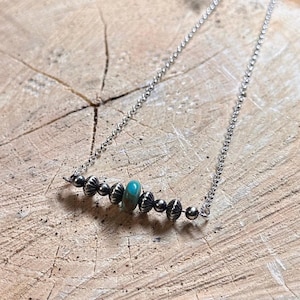 Navajo Pearl Bar Necklace and turquoise on a sterling silver chain