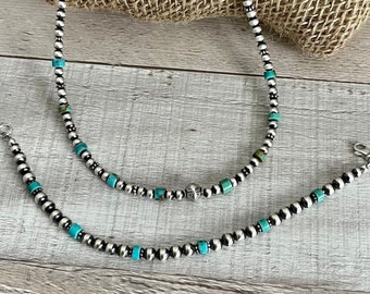 Navajo pearls necklace and bracelet set, sterling silver oxidized beads,native American jewelry