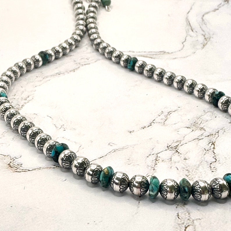 Navajo Pearl Necklace, 6 mm Patterned sterling silver beads. image 1
