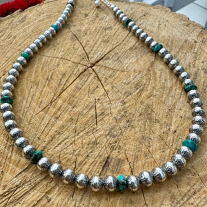 Navajo Pearl Necklace, 6 mm Patterned sterling silver beads. image 5