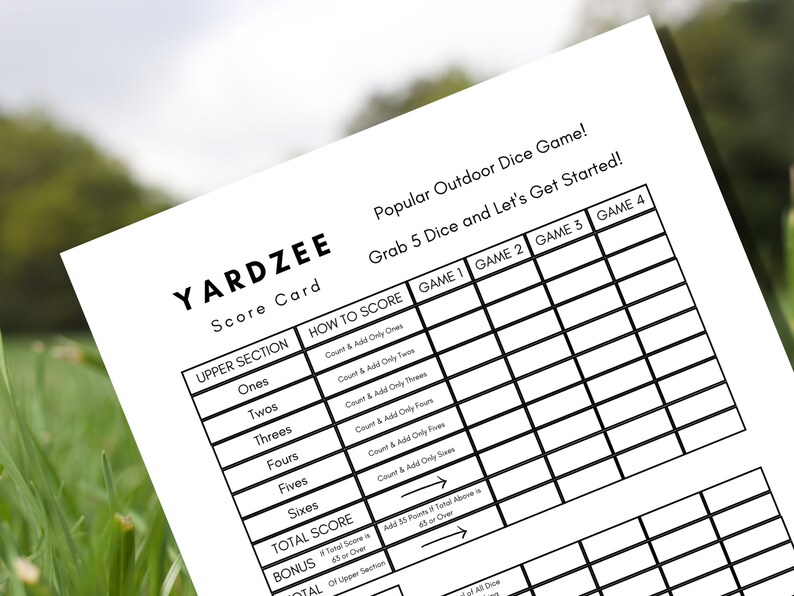 Yardzee Score Card Printable Score Card Yahtzee Yardzee | Etsy