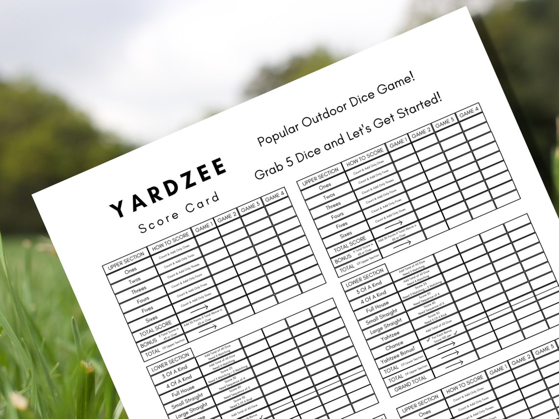 Yardzee Score Card Printable Score Card Yahtzee Yardzee | Etsy