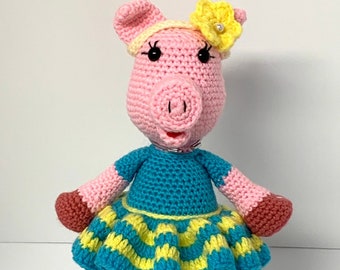 Crochet Girl Pig Doll Pattern - Crochet Girl Pattern - Farm Animal Doll Pattern - Crochet Pig in Dress