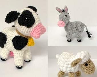 Crochet Farm Animal Pattern - Crochet Cow Pattern - Crochet Donkey Pattern - Crochet Sheep Pattern