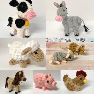 Crochet Mini Animals Pattern - Crochet Farm Animals, Crochet Pig Pattern, Crochet Sheep Pattern, Crochet Chicken Pattern, Crochet Horse