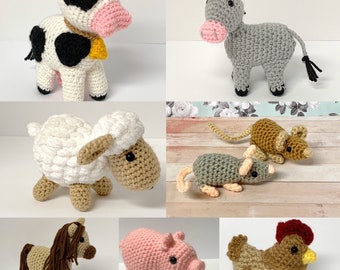 Patron Crochet Mini Animaux - Crochet Animaux de Ferme, Motif Crochet Cochon, Motif Crochet Mouton, Motif Poulet au Crochet, Cheval au Crochet