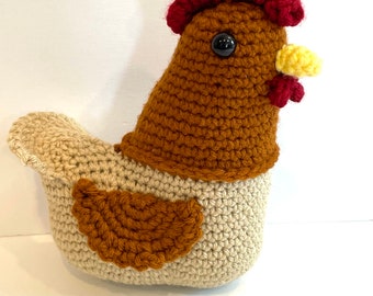 Country Chicken Crochet Pattern - Crochet Farm Chicken Doll Pattern - Big Chicken Crochet Doll