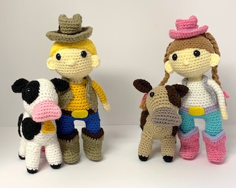 Crochet Cowboy and Cow Pattern - Crochet Rancher Pattern