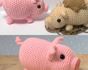 Combo pattern - Big pig and mini pig crochet pattern - crochet Pig doll pattern